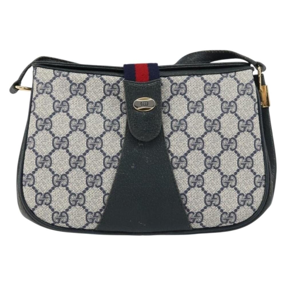 Gucci GG Supreme Web Shoulder Bag Navy Gold Red 10 02 024 Blue
